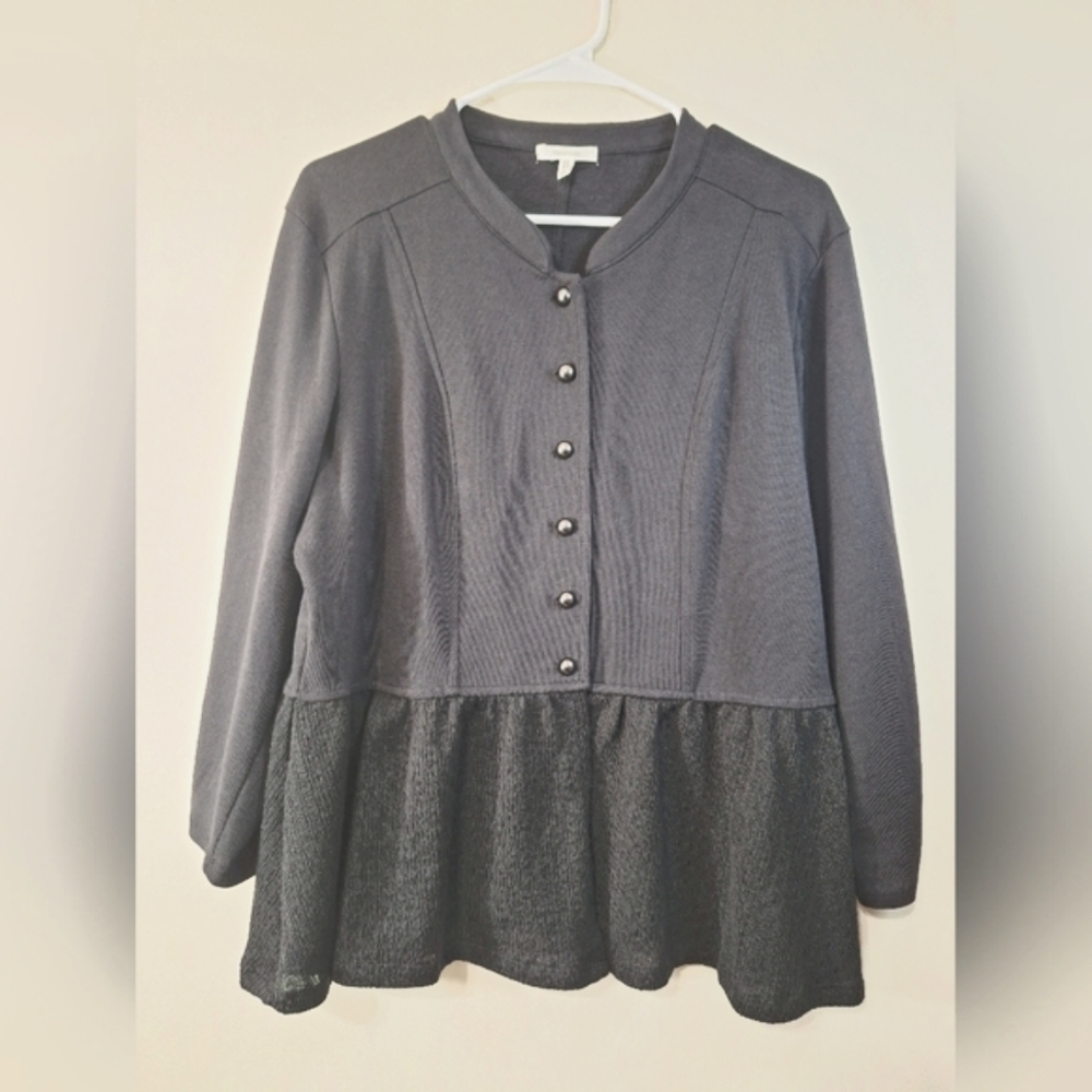 Maurices XL Black Military Cardigan Lace Peplum Longsleeve Jersey Knit Sweater